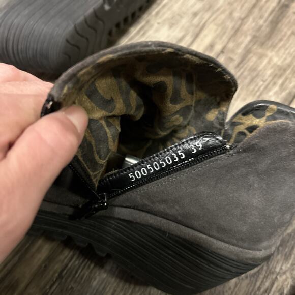 Fly London 39 Size 8 8.5 US Graphite Gray Yip Zip Leather Wedge Ankle Boots - Picture 6 of 11